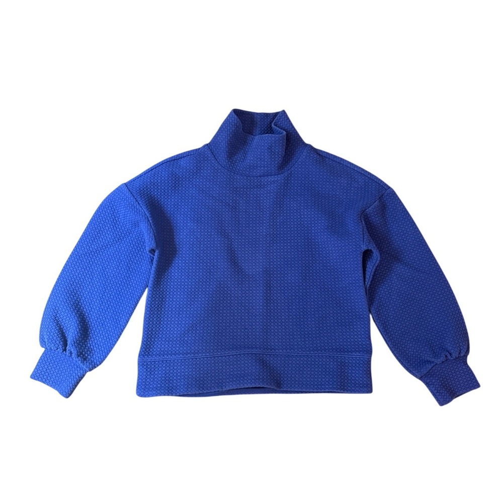 Calia Mock Neck Sweatshirt Women Blue Textured Honeycomb Pullover SIZE S